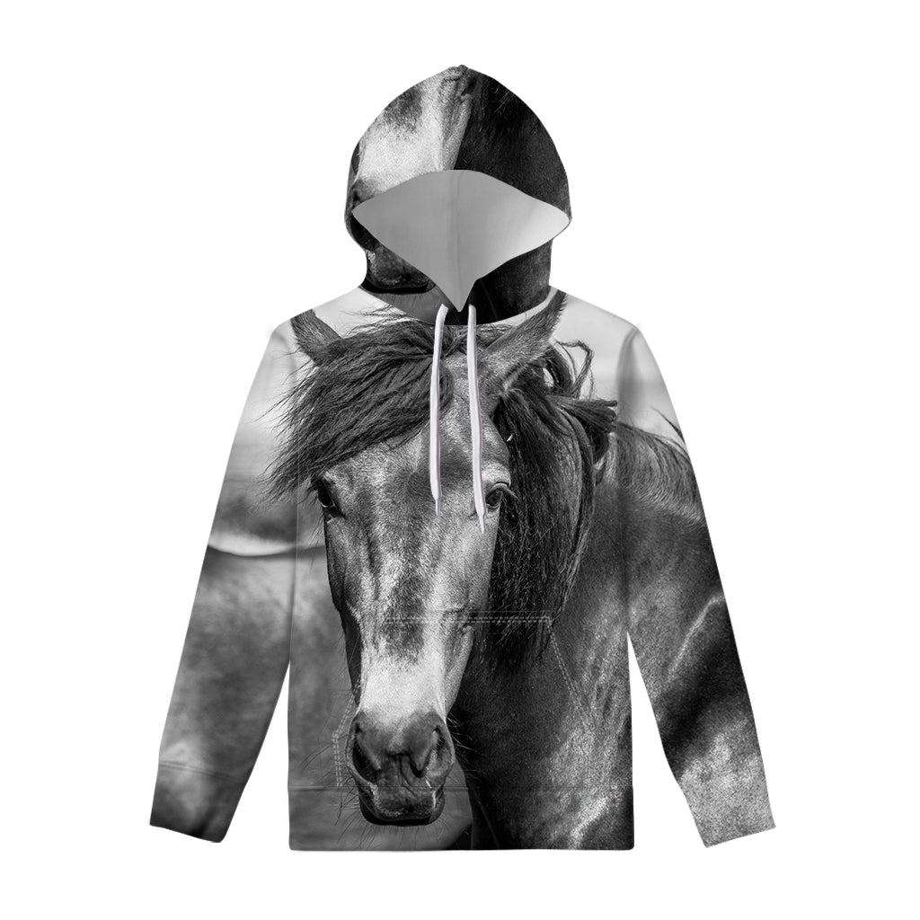 Monochrome Horse Print Pullover Hoodie