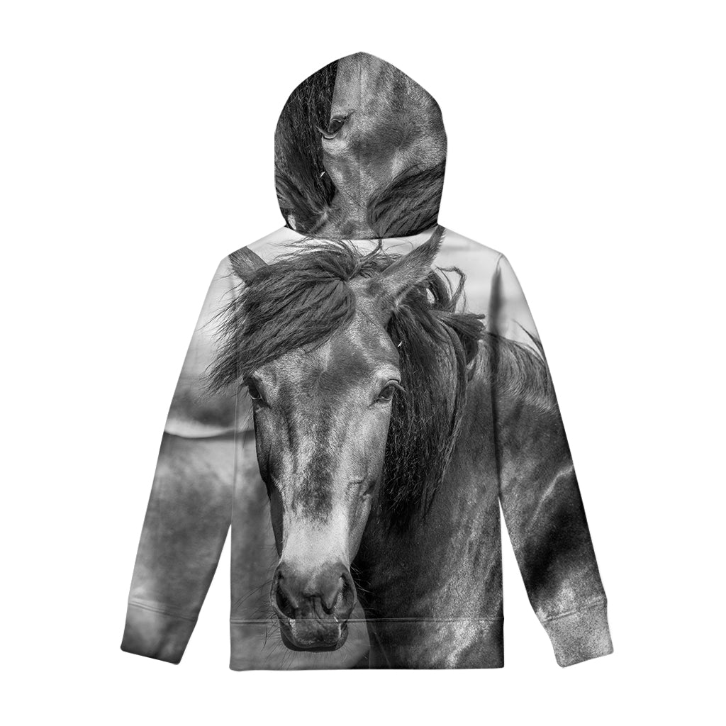 Monochrome Horse Print Pullover Hoodie
