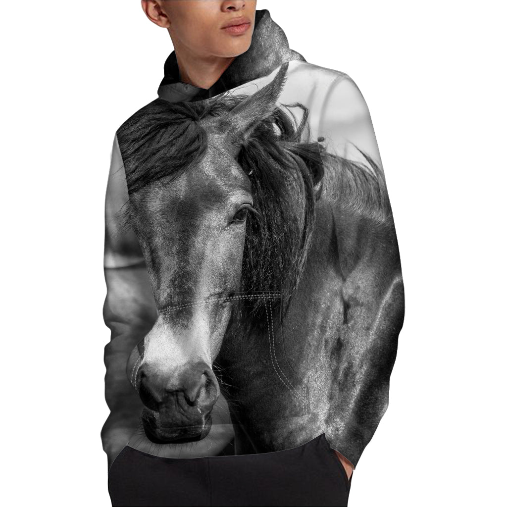 Monochrome Horse Print Pullover Hoodie