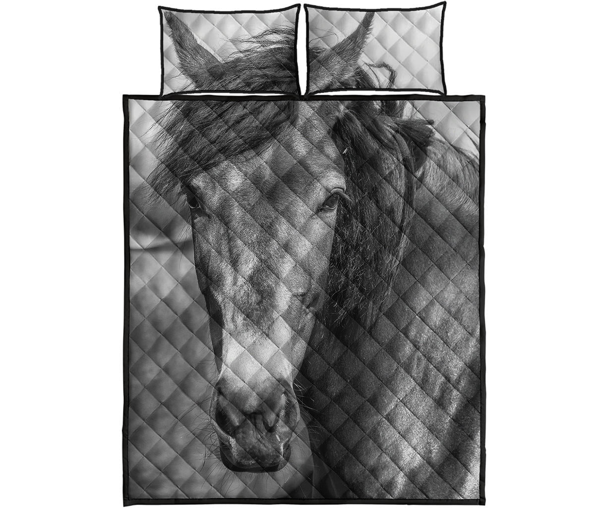 Monochrome Horse Print Quilt Bed Set
