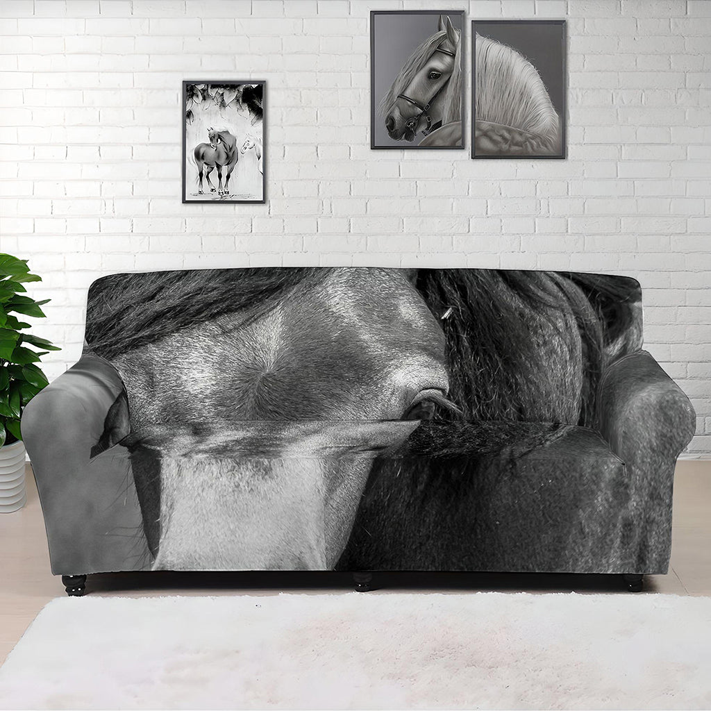 Monochrome Horse Print Sofa Cover