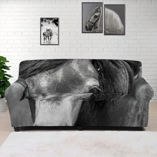 Monochrome Horse Print Sofa Cover