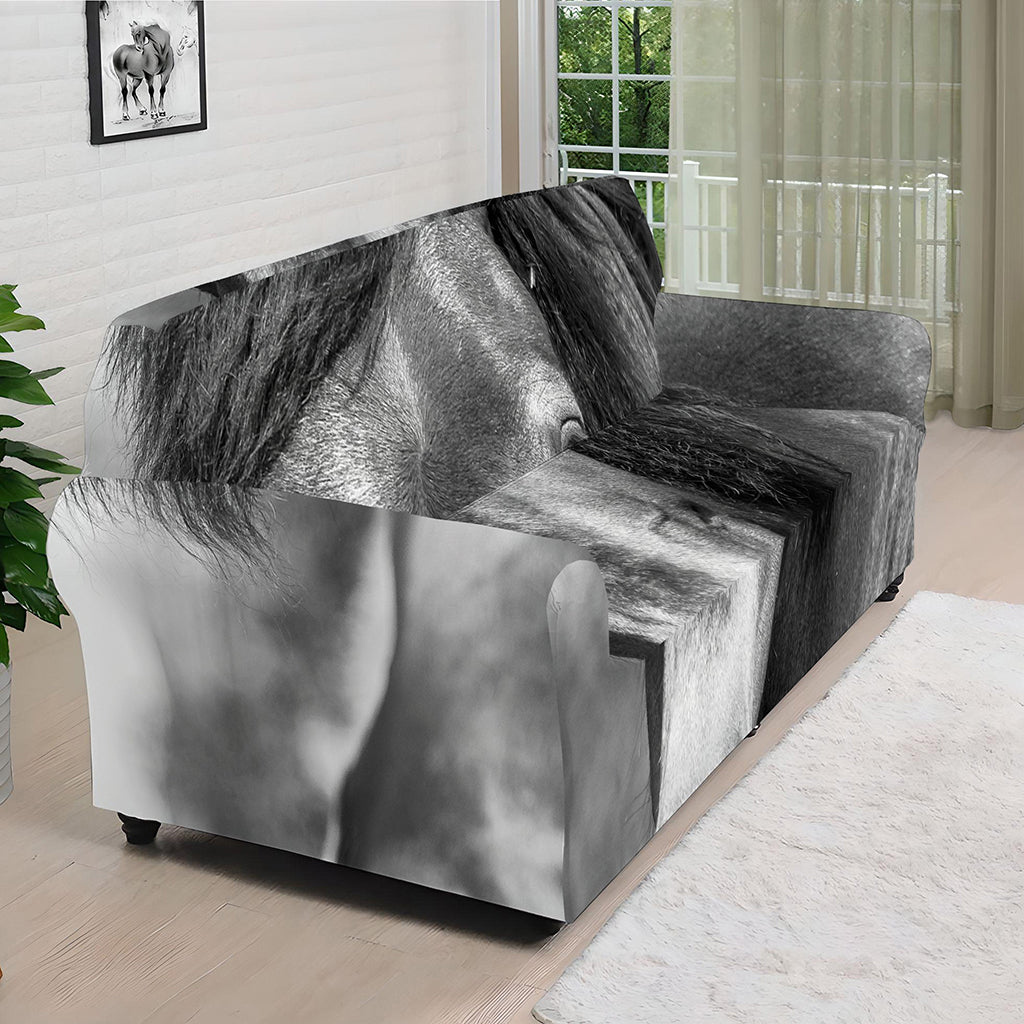 Monochrome Horse Print Sofa Cover