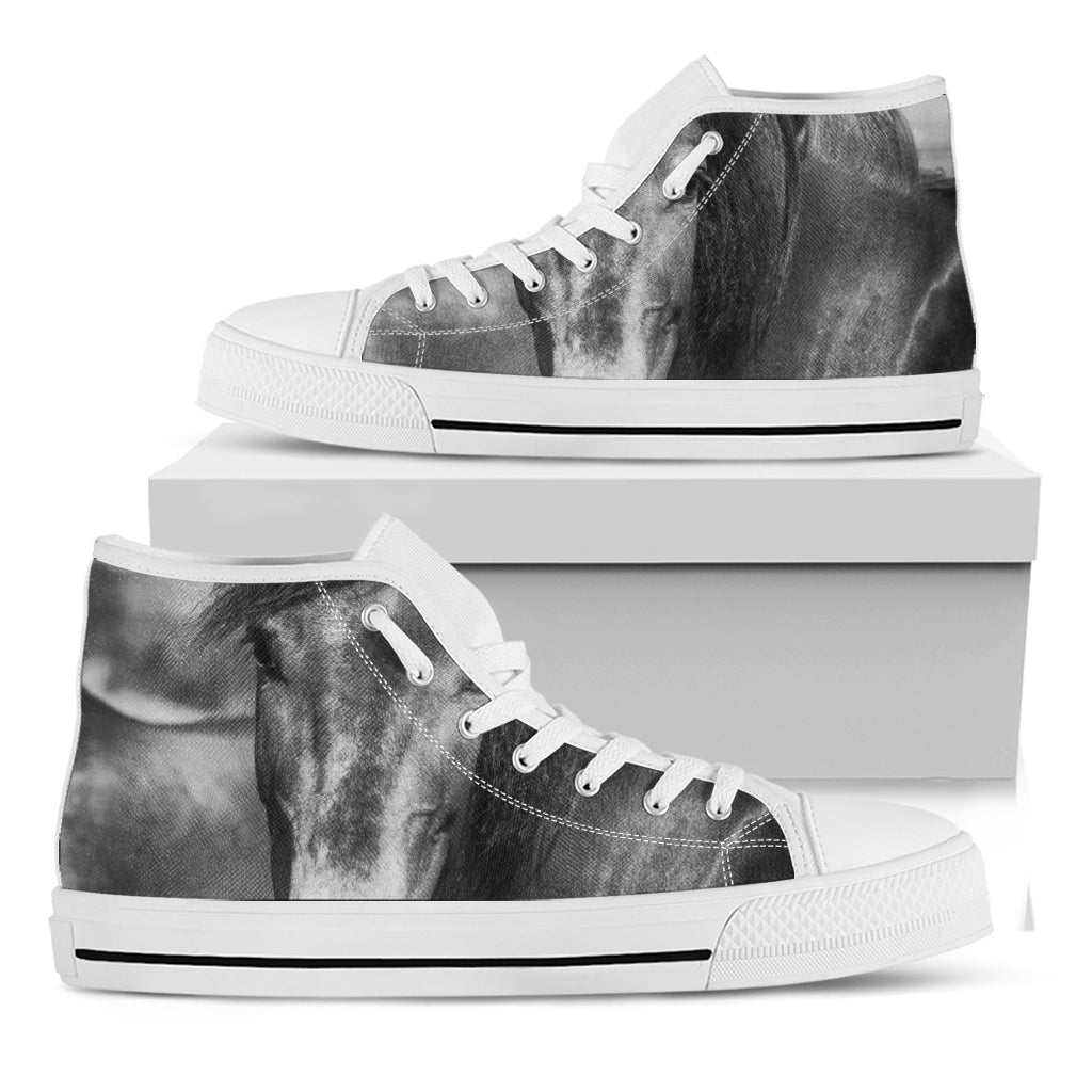 Monochrome Horse Print White High Top Shoes