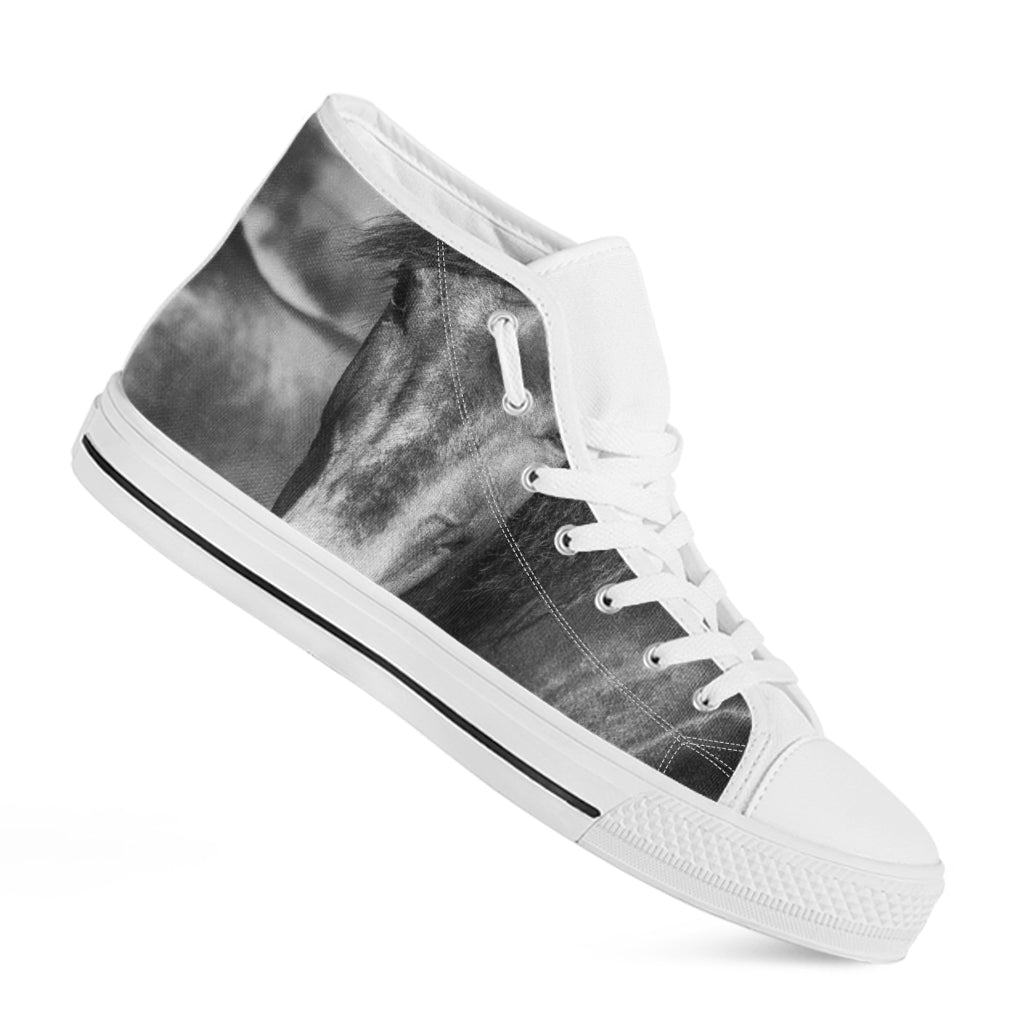Monochrome Horse Print White High Top Shoes