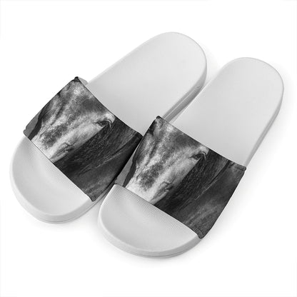 Monochrome Horse Print White Slide Sandals