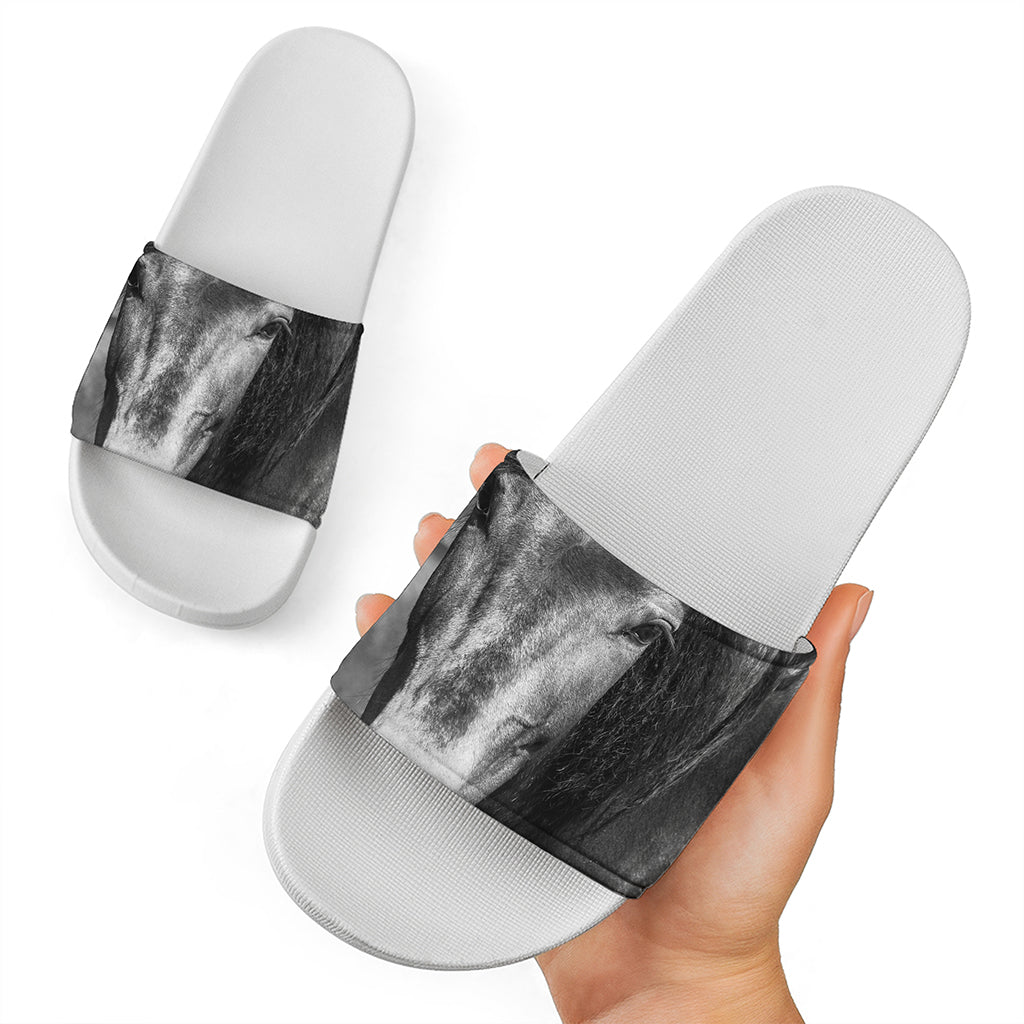 Monochrome Horse Print White Slide Sandals