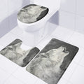 Monochrome Howling Wolf Print 3 Piece Bath Mat Set