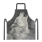 Monochrome Howling Wolf Print Apron