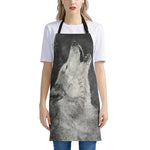 Monochrome Howling Wolf Print Apron