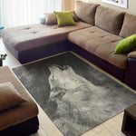 Monochrome Howling Wolf Print Area Rug
