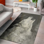 Monochrome Howling Wolf Print Area Rug