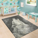 Monochrome Howling Wolf Print Area Rug