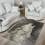 Monochrome Howling Wolf Print Area Rug