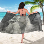 Monochrome Howling Wolf Print Beach Sarong Wrap