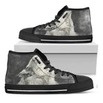 Monochrome Howling Wolf Print Black High Top Shoes