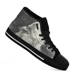 Monochrome Howling Wolf Print Black High Top Shoes