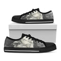 Monochrome Howling Wolf Print Black Low Top Sneakers