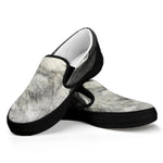 Monochrome Howling Wolf Print Black Slip On Shoes