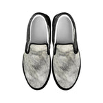 Monochrome Howling Wolf Print Black Slip On Shoes