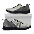 Monochrome Howling Wolf Print Black Running Shoes