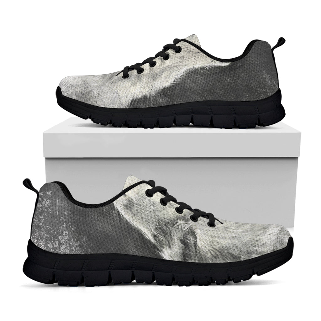 Monochrome Howling Wolf Print Black Sneakers