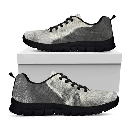 Monochrome Howling Wolf Print Black Sneakers