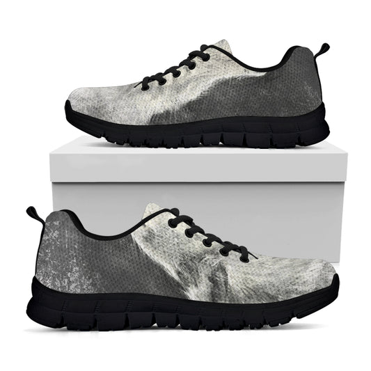 Monochrome Howling Wolf Print Black Sneakers