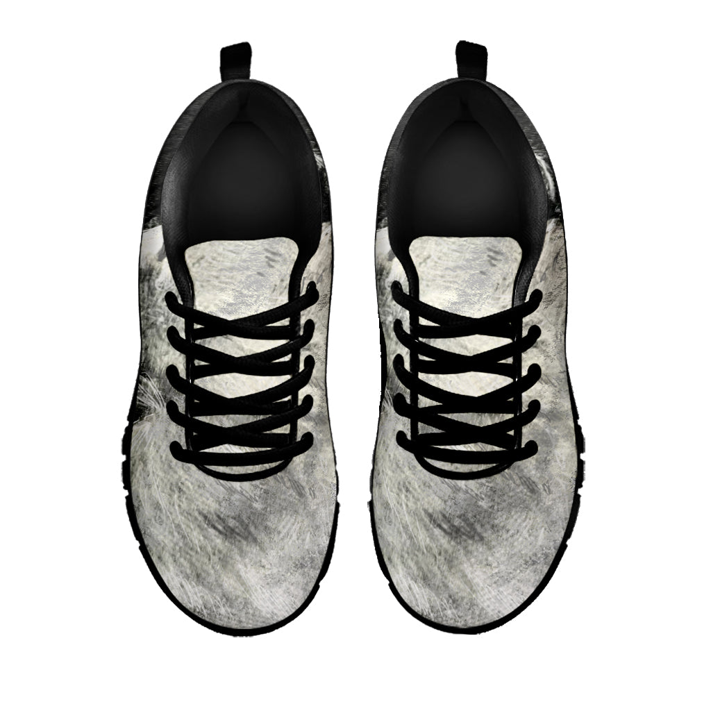 Monochrome Howling Wolf Print Black Sneakers