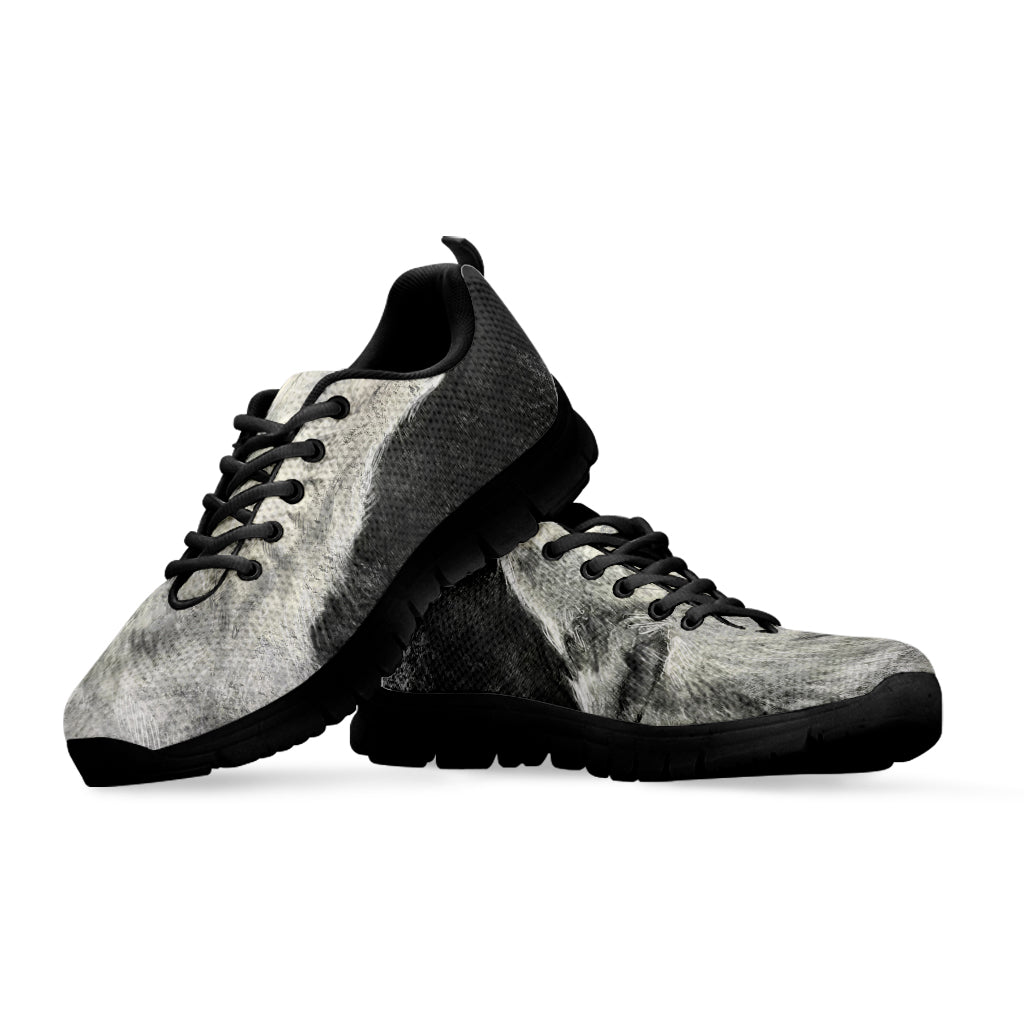 Monochrome Howling Wolf Print Black Sneakers
