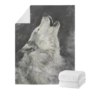 Monochrome Howling Wolf Print Blanket