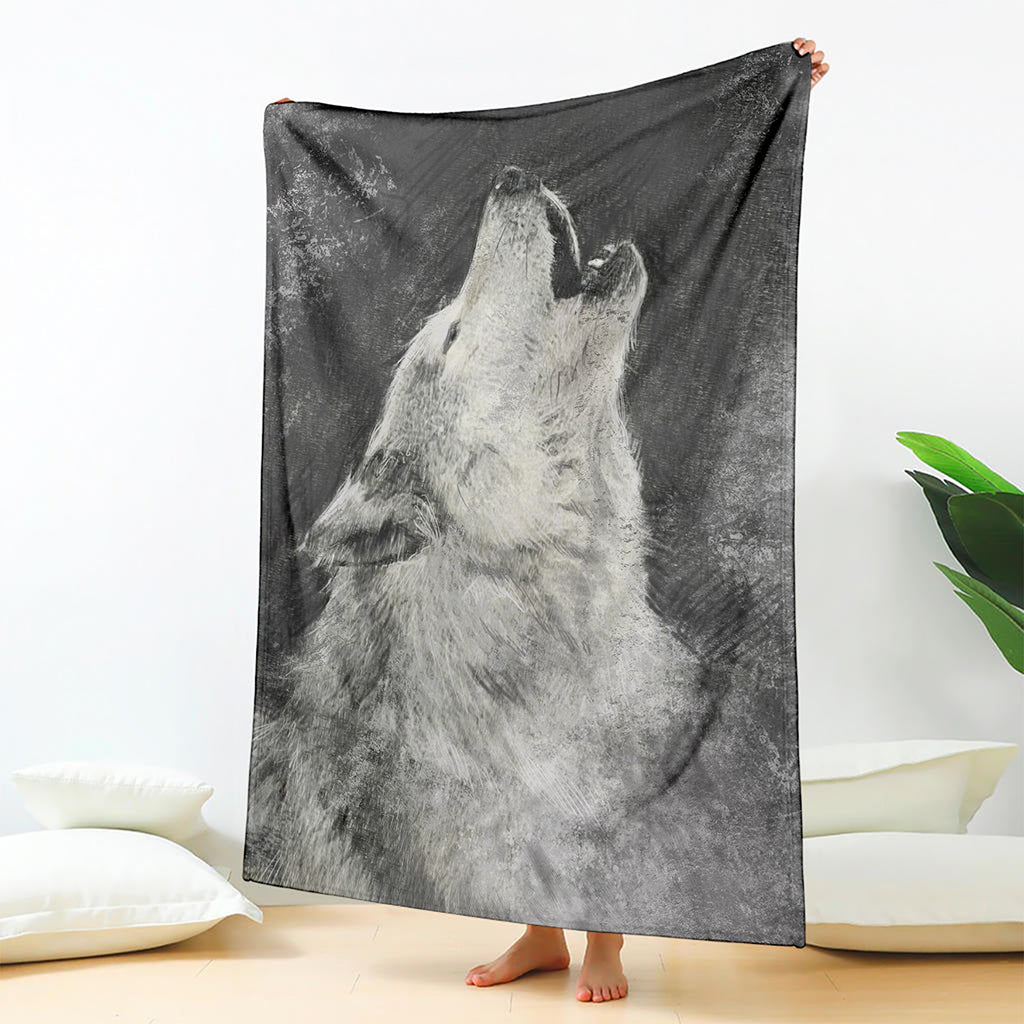 Monochrome Howling Wolf Print Blanket