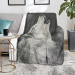 Monochrome Howling Wolf Print Blanket