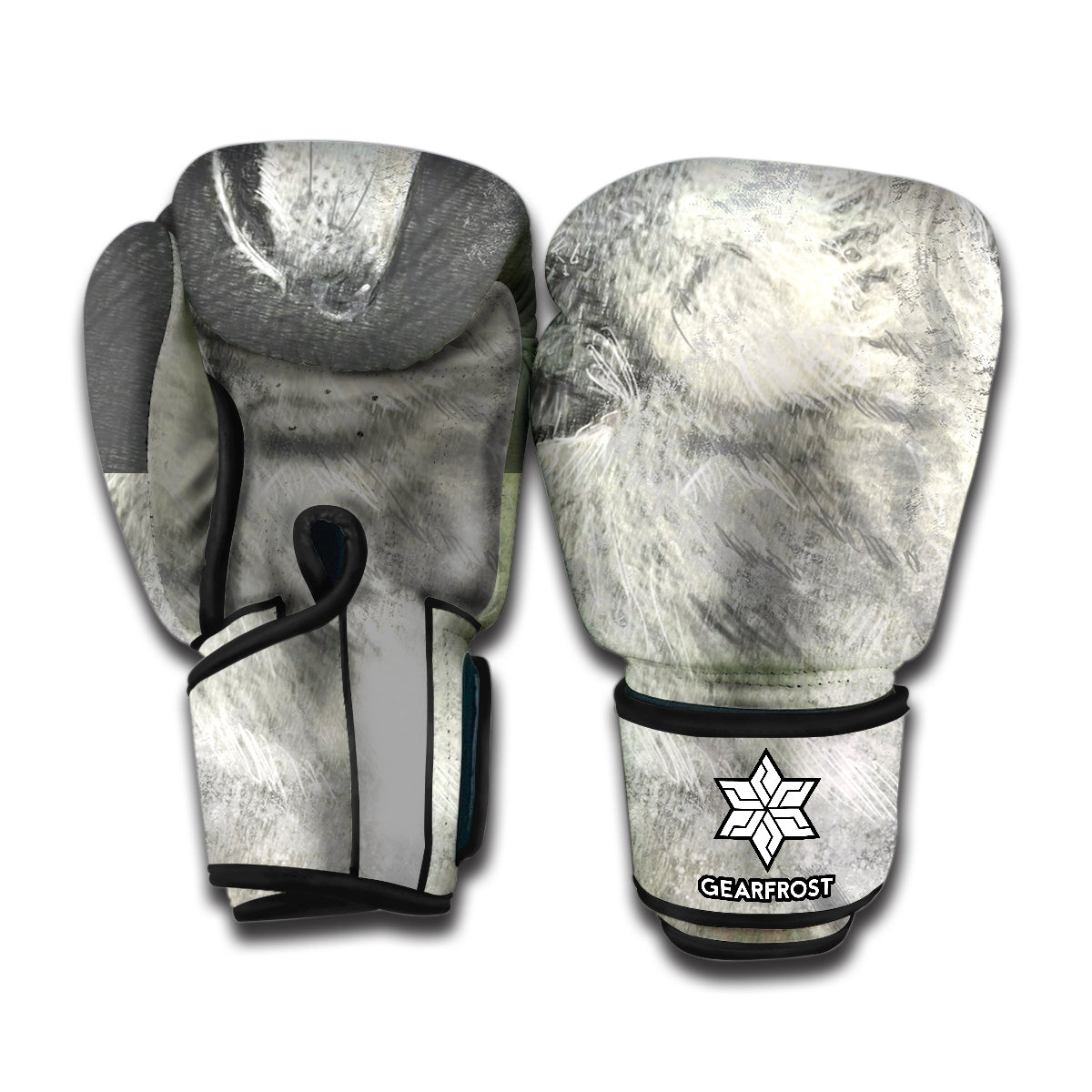 Monochrome Howling Wolf Print Boxing Gloves