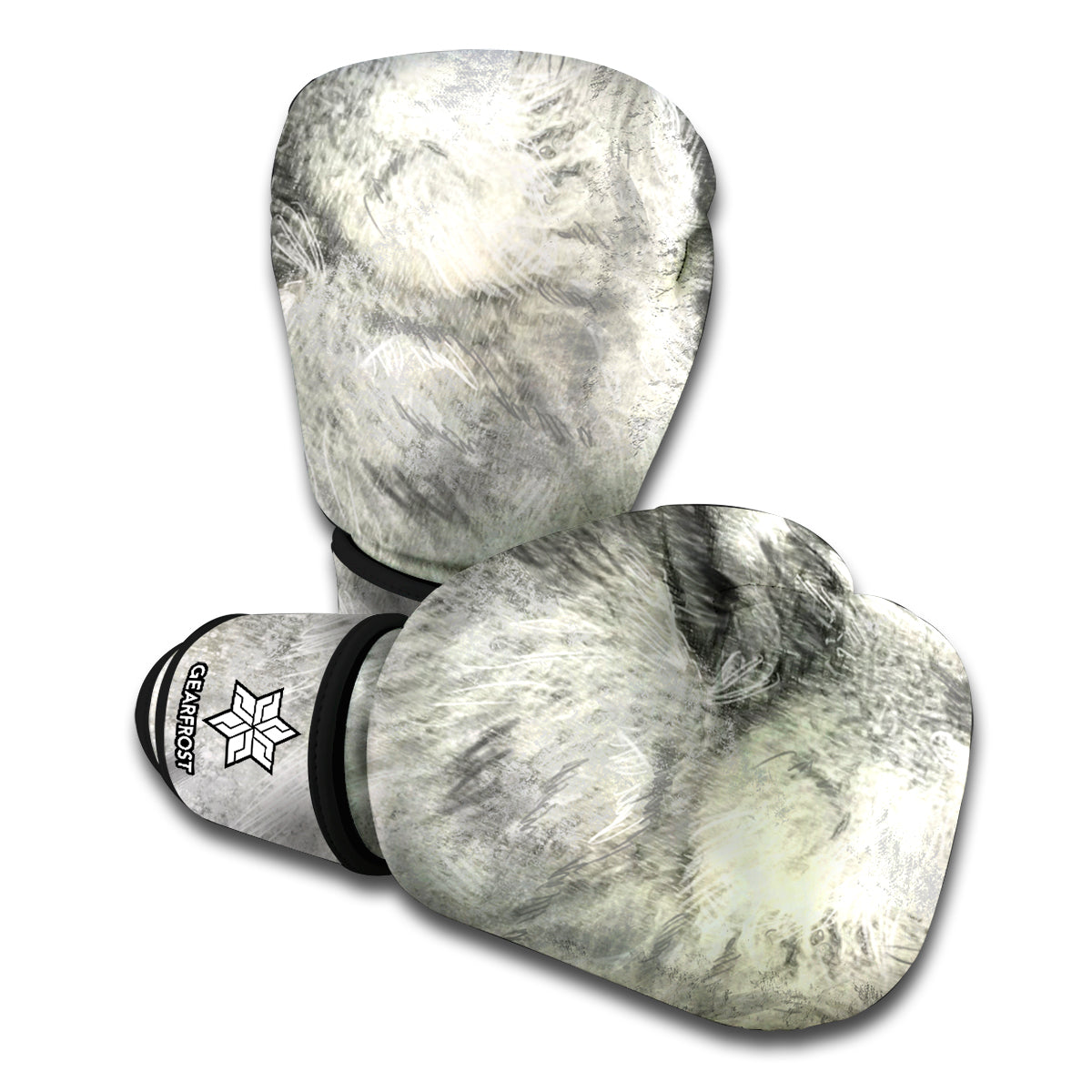 Monochrome Howling Wolf Print Boxing Gloves