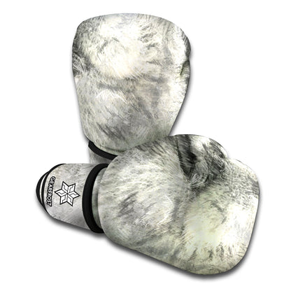 Monochrome Howling Wolf Print Boxing Gloves