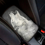 Monochrome Howling Wolf Print Car Center Console Cover