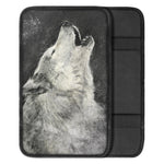 Monochrome Howling Wolf Print Car Center Console Cover