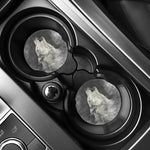 Monochrome Howling Wolf Print Car Coasters