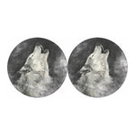 Monochrome Howling Wolf Print Car Coasters