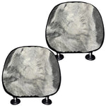 Monochrome Howling Wolf Print Car Headrest Covers