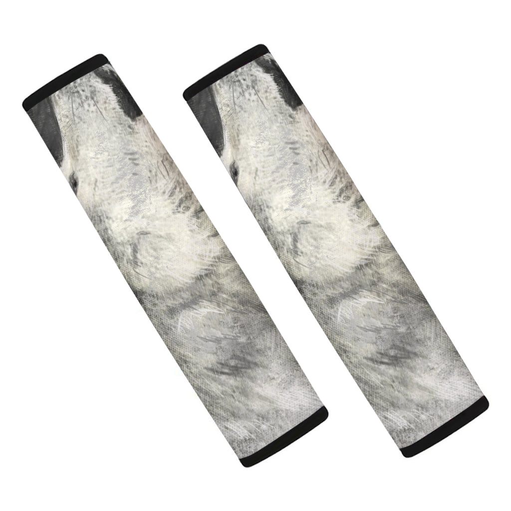 Monochrome Howling Wolf Print Car Seat Belt Covers
