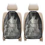Monochrome Howling Wolf Print Car Seat Organizers