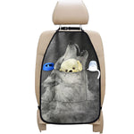 Monochrome Howling Wolf Print Car Seat Organizers