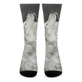 Monochrome Howling Wolf Print Crew Socks