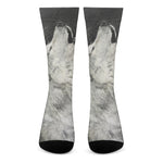 Monochrome Howling Wolf Print Crew Socks