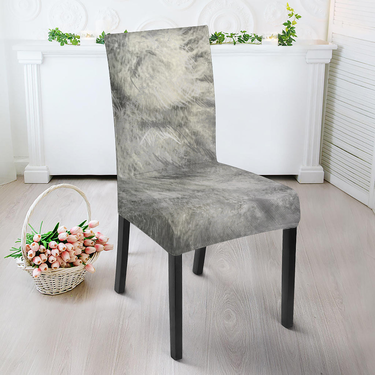 Monochrome Howling Wolf Print Dining Chair Slipcover