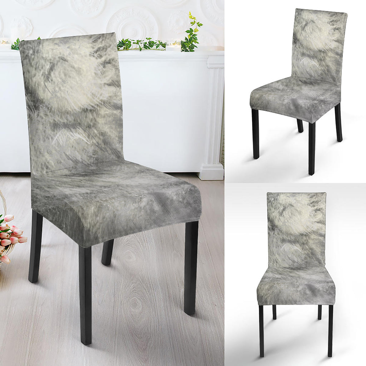 Monochrome Howling Wolf Print Dining Chair Slipcover