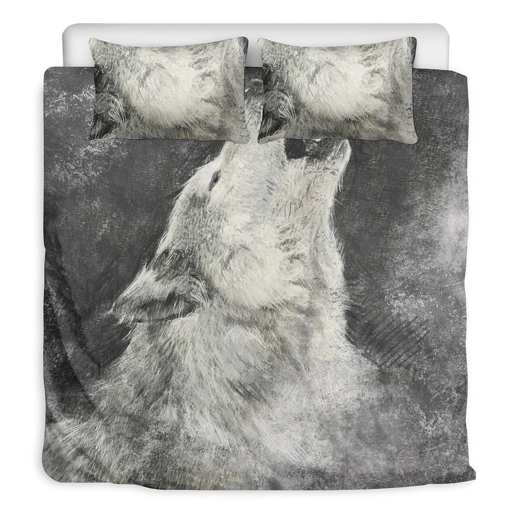 Monochrome Howling Wolf Print Duvet Cover Bedding Set