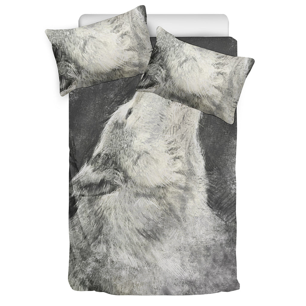 Monochrome Howling Wolf Print Duvet Cover Bedding Set